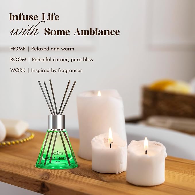 Reed Diffuser Set for Home, Citrus Scented Diffuser with 6 Diffuser Sticks, Home Fragrance Scent Essential Oil Stick Diffuser for Christmas Shelf Decor,3.4 oz