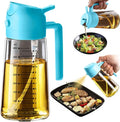 TrendPlain 16oz/470ml Glass Olive Oil Sprayer for Cooking – 2 in 1 Olive Oil Dispenser Bottle for Kitchen Gadgets and Air Fryer Accessories, Salad, BBQ - Sky Blue
