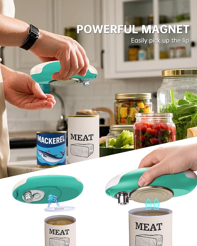 CIRCLE JOY Rechargeable Electric Can Opener, One-Touch Automatic Can Opening with Lid Remover & Smooth Edge Cutting, Food-Safe, Easy to Use for Seniors and Arthritis, Green