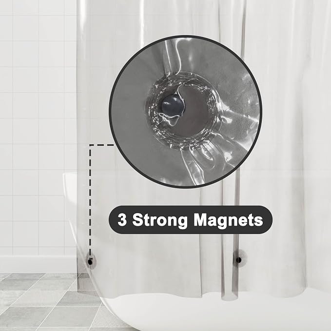 Barossa Design Shower Curtain Liner - Clear Black Premium PEVA Shower Liner with 3 Magnets and Metal Grommets, Waterproof Lightweight Standard Size Curtains for Bathroom - Translucent Black