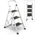 3-Step Ladder with Wide Anti-Slip Platform & Thick Rubber Feet | Heavy Duty Foldable & Portable | 330 lbs Capacity, Steel Frame, Rubber Handgrip, Folding Step Stool