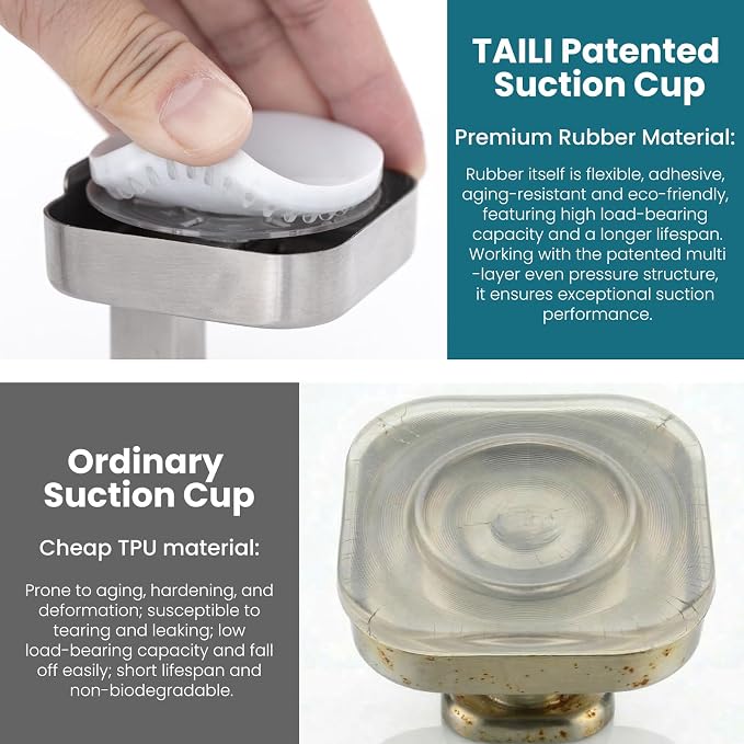 TAILI Powerful Suction Cup Razor Holder 2 Pack, Stylish 304 Stainless Steel Bathroom Suction Hooks for Towel, Loofah, Bathrobe, Shaver Holder for Shower Wall, Easy to Install and Reuse, Silver