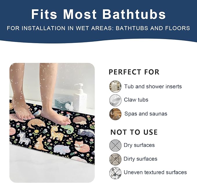 XIYUNTE Baby Bath Mat for Tub Non Slip Kids, BPA Free Extra Long Bathtub Mat 40x16 with Drain Holes and 200 Suction Cups, Non Toxic Machine Washable Toddler Bath Mat, Eco-Friendly Certified