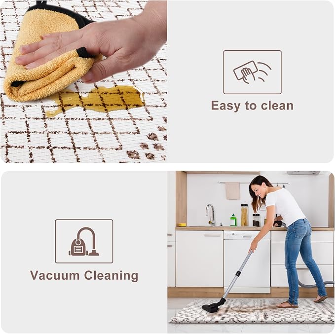 KIMODE Kitchen Mats 2PCS Cushioned Anti Fatigue Boho Kitchen Rugs and Mats Non Slip Waterproof Kitchen Mats for Floor Comfort Foam Standing Desk Mat for Home Office Sink Laundry Brown and White Decor