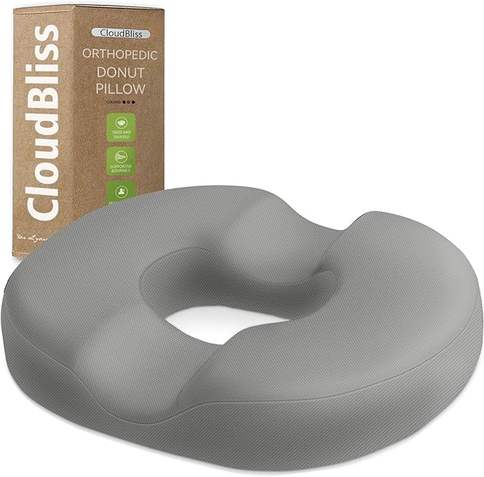 CloudBliss Donut Pillow Stadium Seat Cushion for Tailbone Pain Relief and Hemorrhoids, Memory Foam Seat Chair Cushion, Portable Seat Cushions for Bleachers, Car, Home & Office