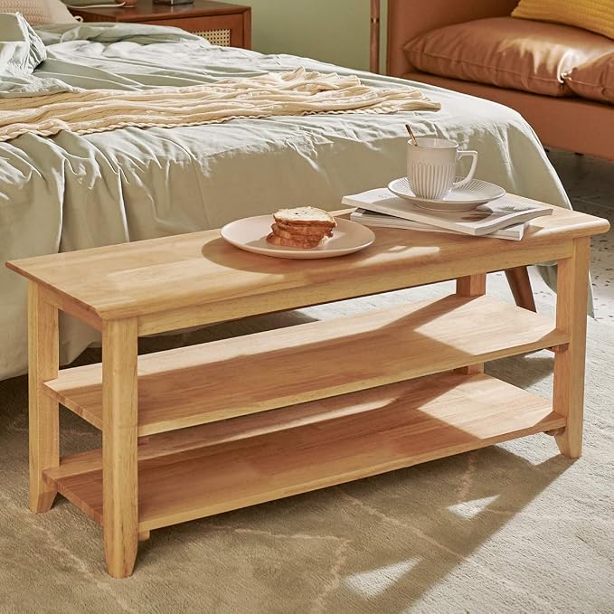XKZG Shoe Storage Bench Wooden Shoe Rack Bench Simple Style Wood Entryway Bench (Natural,39.4")