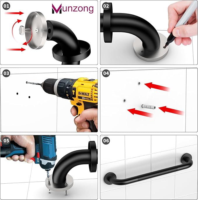 16 Inch Anti Slip Grab Bar for Shower, Munzong Oil Rubbed Black Bathroom Grab Bar, Knurled Handicap Balance Bar,Safety Hand Rail Support Elderly Senior