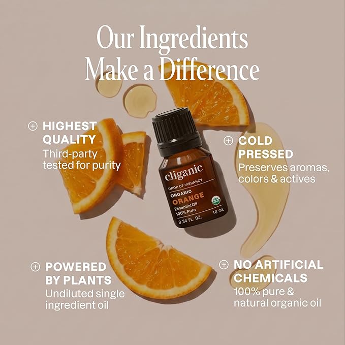 Cliganic Organic Sweet Orange Essential Oil, 10ml - 100% Pure Natural for Aromatherapy Diffuser | Non-GMO Verified (Packaging May Vary)