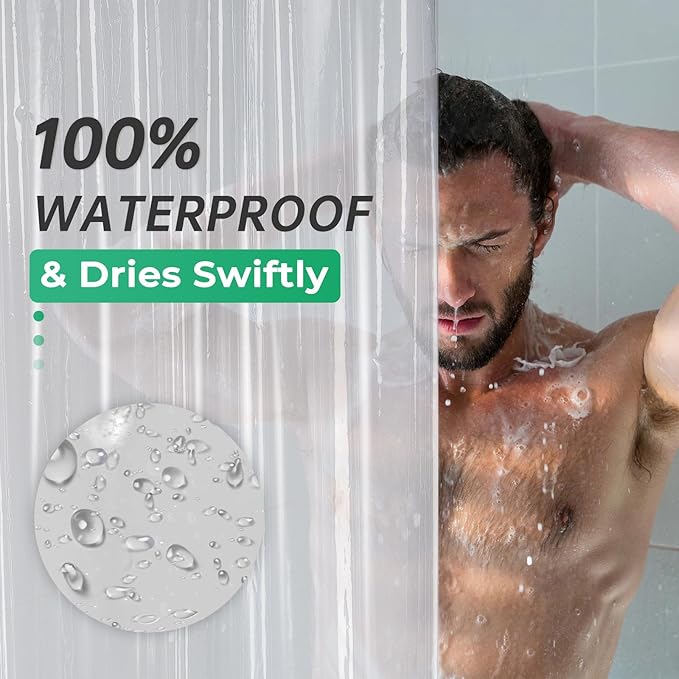 AmazerBath Stall Shower Curtain Liner 36x72, Walk in Shower Curtain Plastic, Clear Shower Stall Curtain Liner Heavy Duty Thick PEVA, Half Shower Liner with 2 Weighted Stones and 6 Grommet Holes