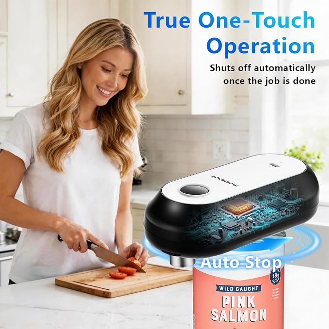 SAKAMOSH Electric Can Opener for Seniors Auto Stop, Hands Free Rechargeable Can Openers with Smooth Edge, One Touch Operation, Automatic Opener for Kitchen, Ideal Choice for Mom, Elderly