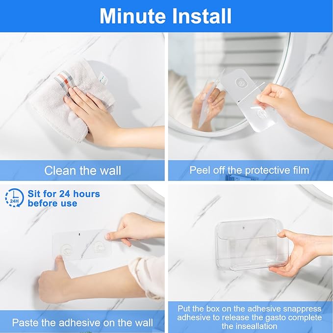 Diesisa 2pc Acrylic Wall Mount Organizer, Small Adhesive Clear Cabinet Door Organizer,Acrylic Shelves for Wall,No Drilling Hang Walls,with Self Adhesive Tape, for Bathroom, Kitchen, Living Room