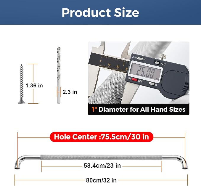 32 Inch Grab Bars for Shower, Stainless Steel Safety Handicap Grab Bars for Bathroom, Anti-Slip Shower Handle, Wall Mounted (2 Pack, Polished Nickel)