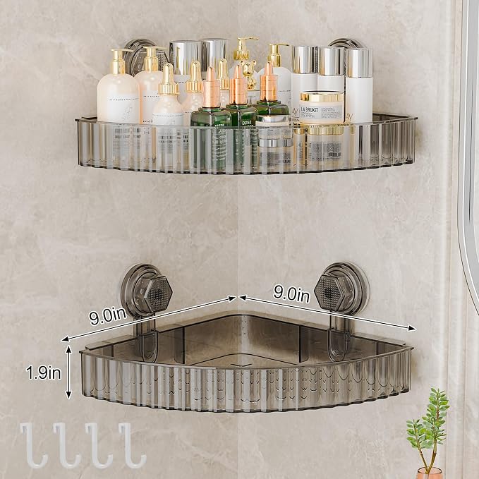 Shower Caddy Suction Cup Bathroom Shower Organizer for Bathroom Storage & Home Decor & Kitchen No Drilling Large Capacity Removable and Reusable Shower Shelves for Inside. (black, corner)