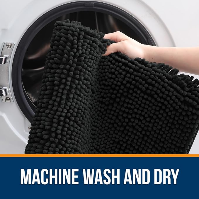 OLANLY Toilet Rugs U-Shaped 24x24, Extra Soft Absorbent Chenille Contour Bathroom Rugs for Toilet, Dry Quickly, Machine Washable, Non-Slip Bath Mat, Black
