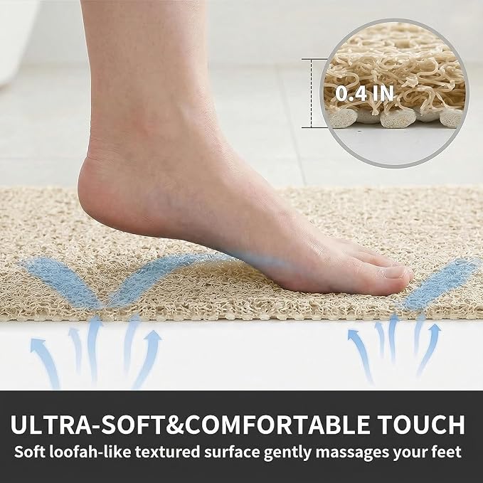 Non Slip Shower Mat, 16 x 40 Inch Anti Slip Shower Mats for Inside Shower, Quick Drying Extra Large Bathtub Mat, Cuttable Soft PVC Loofah Bath Mats for Wet Area, Bathroom, Sink (Beige)