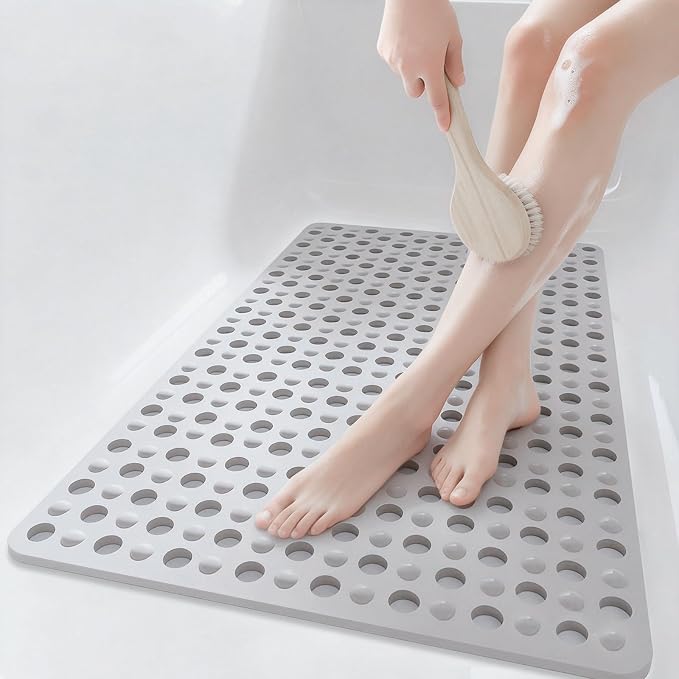 Tiamo Large Bathtub Mat 20.87" x 33.86",Non Slip Shower & Tub Mat for Elderly & Pregnant Women,Big Suction Cups,Quick Drain,Soft & Durable,Grey