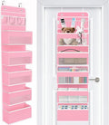 WISELIFE Over the Door Organizer - 6 Shelves Detachable Hanging Bedroom Storage Solution with 5 Large Pockets and 3 PVC Pockets for Dorm Bathroom, Pantry Nursery Baby Essentials (Pink)