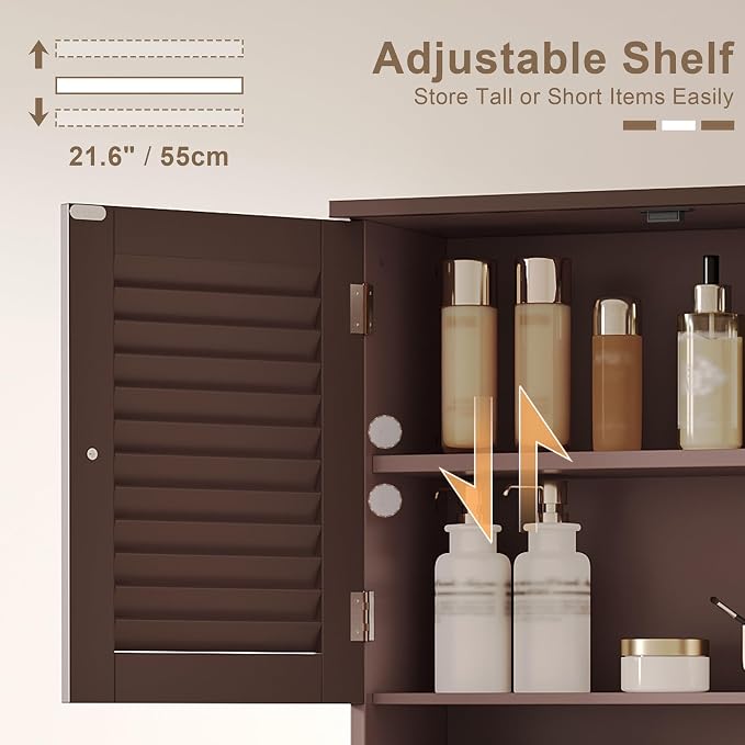 ChooChoo Bathroom Wall Cabinet with Towels Bar, 23.6" L x7.9 W x27.5 H MDF Material Medicine Cabinet, 2 Doors Over The Toilet Space Saver Storage Cabinet with Large Space, Espresso