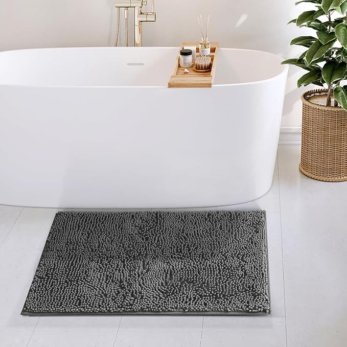 Hearth & Harbor Bathroom Rugs, Chenille Bath Mat - Machine Washable Bath Mats for Bathroom Non-Slip Backing Rubber, Quick Dry Bathroom Mat