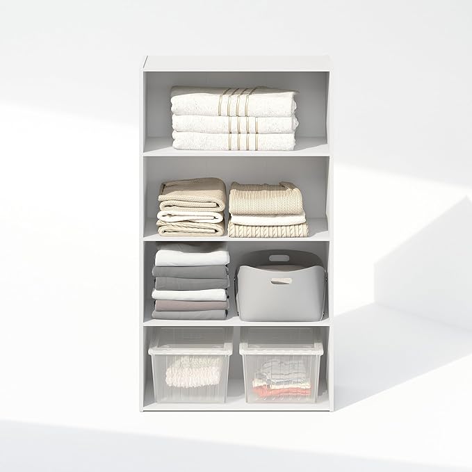 Furinno Reed Closet Organizers and Storage, 4-Tier Closet Organizer, Open Shelf Closet Storage, for Wardrobe, Bedroom, Living Room, White