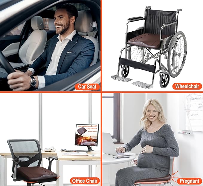 Lofty Aim Car Seat Cushion, Comfort Memory Foam Car Cushions for Driving - Sciatica & Lower Back Pain Relief, Driver Seat Pillow for Auto, Office Chair, Wheelchair - Classic Brown