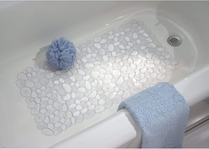iDesign Pebblz Suction Non-Slip Bath Mat for Shower, Bathtub, Stall, 13.75" x 26.5", Clear