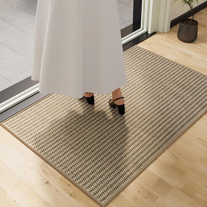 Indoor Doormat, 24" x 40", Camel and Beige, Non-Slip Washable Doormats, Low Profile Front Doormat, Front Door Mat Outdoor Entrance, Entryway, Kitchen mats for Floor
