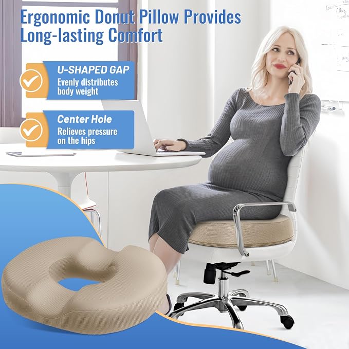 CloudBliss Donut Pillow Stadium Seat Cushion for Tailbone Pain Relief and Hemorrhoids, Memory Foam Seat Chair Cushion, Portable Seat Cushions for Bleachers, Car, Home & Office