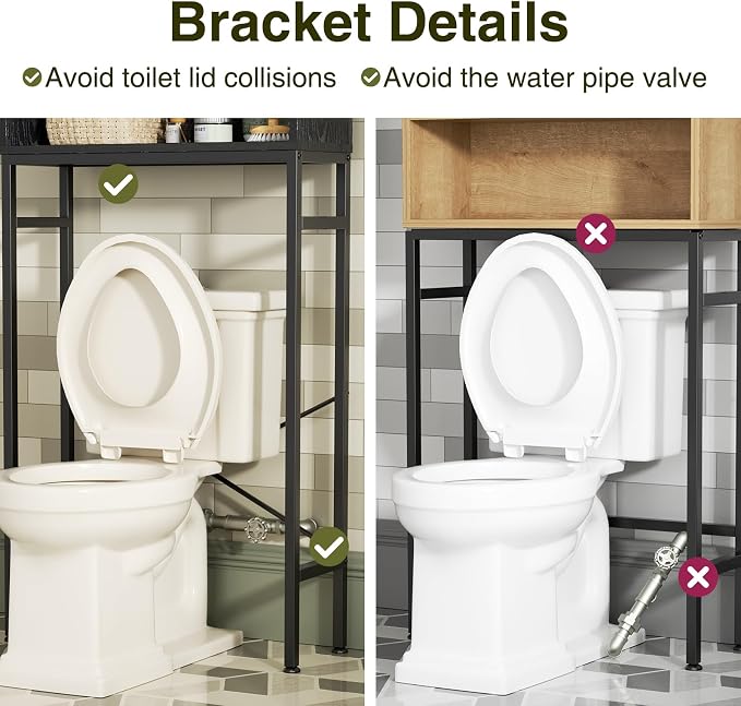 Over The Toilet Storage Cabinet with Fluted Doors and Adjustable Shelf, Tall Bathroom Organizer with Metal Stand Space Saver Over Toilet , Wood Rack for Bathroom, Restroom, Laundry, Natural Black