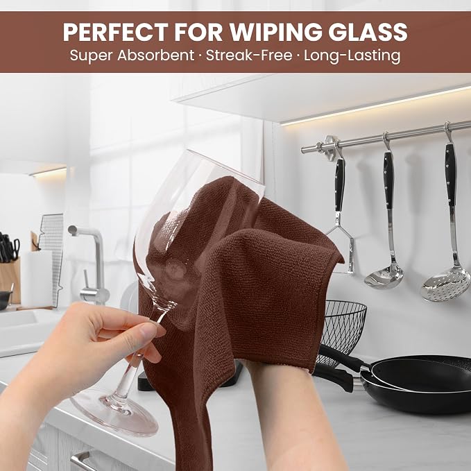 SIFANGKE Microfiber Cleaning Cloth, 12 Pack Brown Cleaning Rags for Housekeeping, Reusable Microfiber Towels for Car, Kitchen, Bathroom and Household Cleaning Supplies, 11.8"X11.8"
