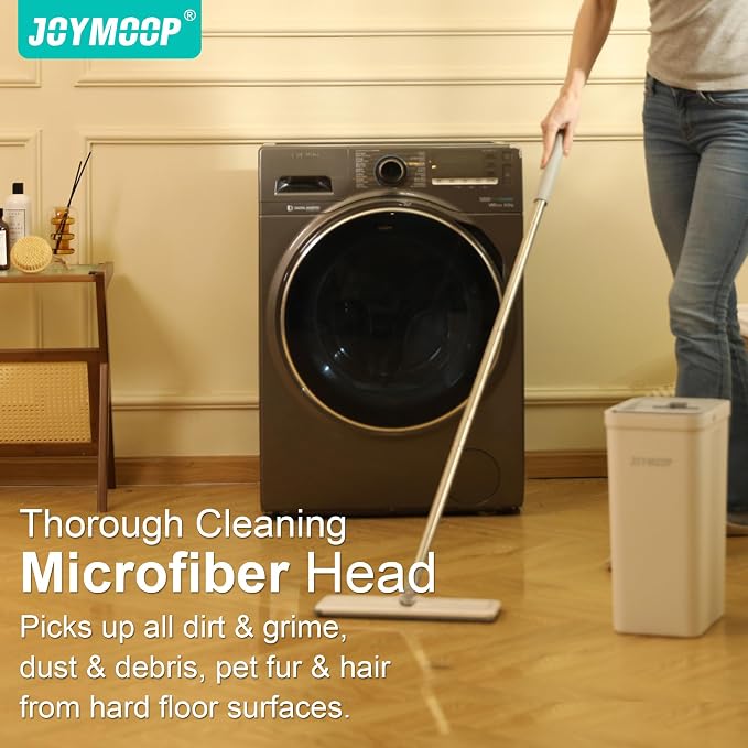 JOYMOOP Mop and Bucket Set for Home and Commercial Use, Flat Mop System with 3 Reusable Microfiber Pads, Floor and Wall Cleaner