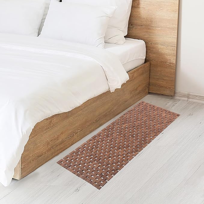 Bath Mat Bathroom Runner Long Large Rugs Floor Wood Shower Bathtub Waterproof Non Slip Accessories 16x48 Inch Easy to Clean, Walnut, 1 pc