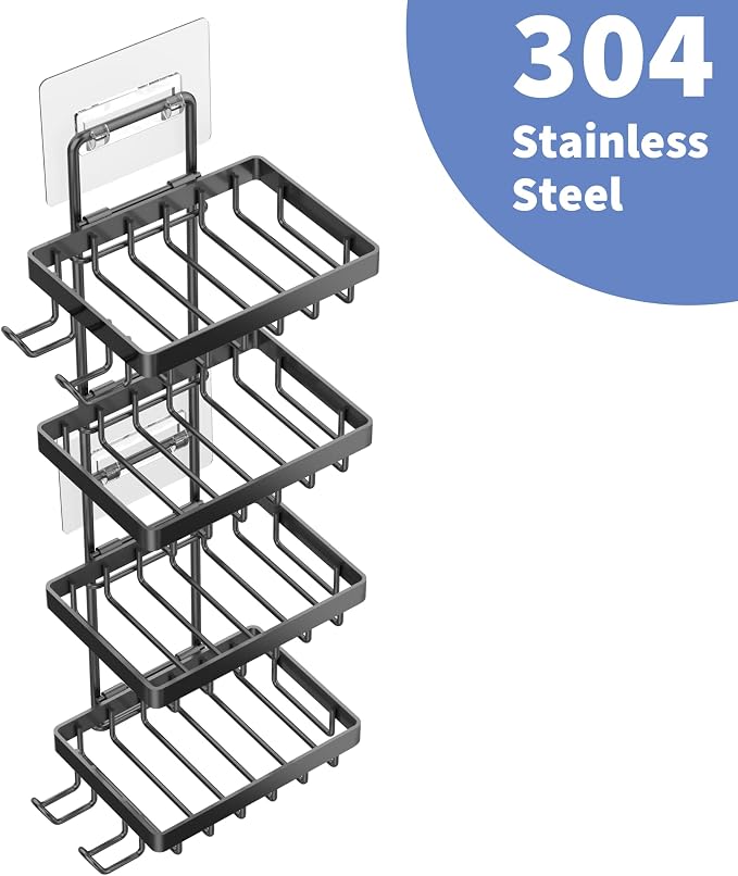 Moforoco 4 Tier Soap Bar Holder for Shower, No Drilling, 304 Stainless Steel, Wall Mounted Soap Holder with 4 Hooks and Razor Holder, Shower Rack Soap Tray Bar Soap for Bathroom Accessories Organizer
