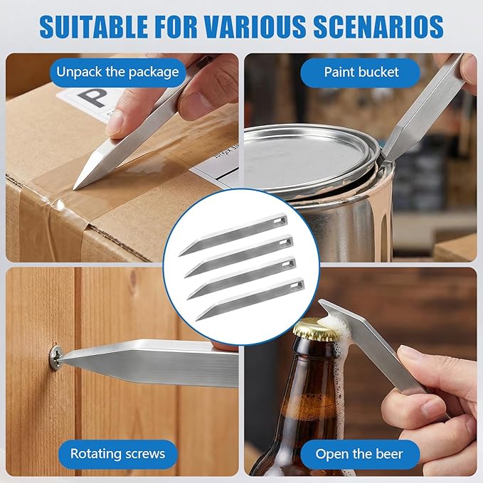 8PCS EDC Pry Bar Keychain Set, 4 Stainless Steel Mini Pry Bars with 4 Key Rings, Pocket Multitool with Screwdriver, Bottle Opener and Box Opener