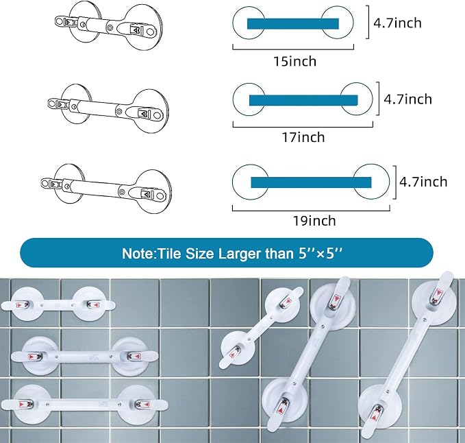 17inch Suction Shower Grab Bar, Portable Shower Handle Bar Suction Grip Bar Bathtub Handle with Strong Hold Suction Cup Fitting and Rapid Release for Bathroom(Max Capacity :253lb
