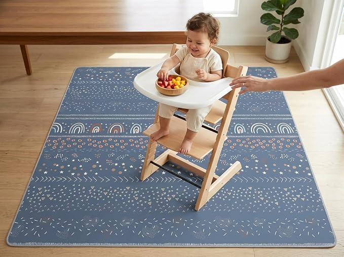 Splat Mat for Under High Chair/Arts/Crafts, WOMUMON 51" Waterproof Spill Mat Washable Non-Slip Floor Protector Splash Mat, Messy Mat and Table Cloth