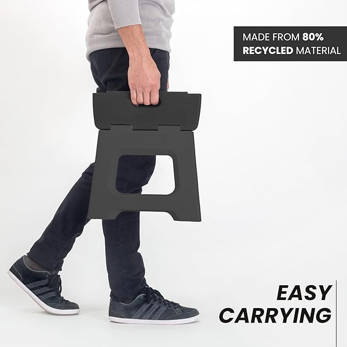 Vigar Compact Folding Step Stool - 9 Inch Foldable Step Stool for Adults, Lightweight Portable Stool with Handle, Non Slip Step Stool, Space Saving Stool up to 330 lb - Black