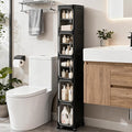 5-Tier Tall Narrow Storage Cabinet, Slim Bathroom Storage Cabinet with Adjustable Shelves and Wheels, Narrow Organizer for Small Space, Bathroom, Kitchen, Laundry, Black