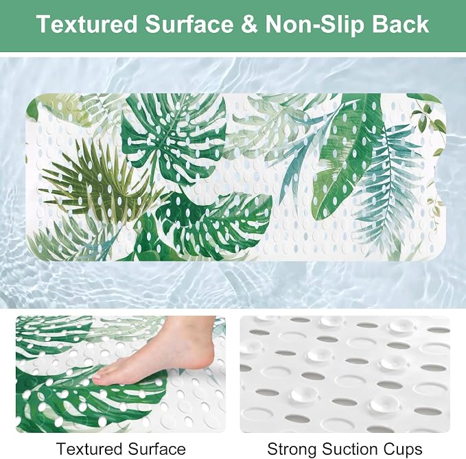 Shower Mat Non Slip, Yonala Premium Anti Slip Stylish Bath Tub Mat, 40 x 16 Inch Extra Large Bathtub Mat with Suction Cups and Drain Holes, Machine Washable