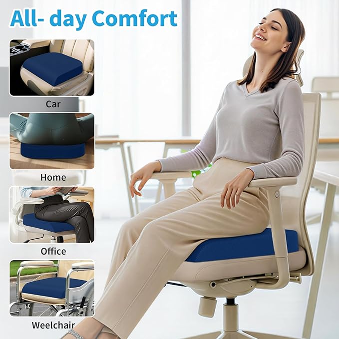 TranquilRelax 2XL Seat Cushion, Memory Foam Cushion for Long Sitting Hours on Office Chair, Car Seat, Non-Slip Chair Pad for Sciatica, Coccyx, Tailbone Pain Relief & Post-Surgery Recovery (Blue)