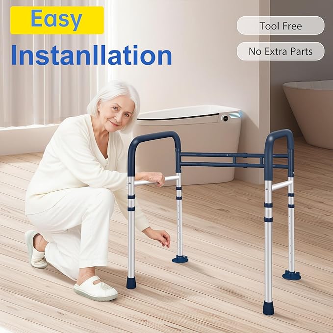 Toilet Safety Rails (350 LB) – Adjustable, Foldable Toilet Handle Frame for Elderly & Disabled Adults, Supports All Toilet Types (Lake Blue)