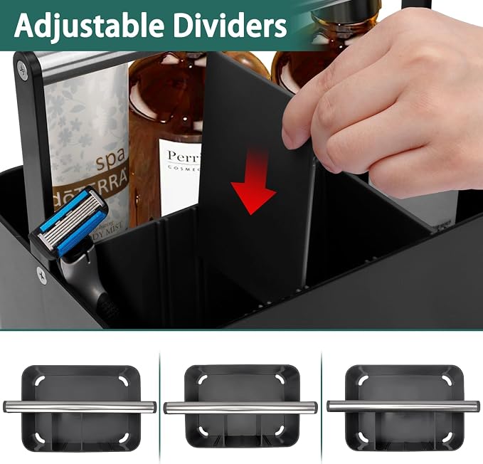 BYUNER Black Shower Caddy Portable: Plastic Bathroom Caddy Countertop,Cleaning Caddy Organizer with Handle,Utility Hard Shower Basket Storage Tote for Toiletry,College Dorm Room Essential for Guys/Men