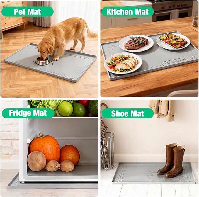 Aisslro Under Sink Mat 31" X 22", Waterproof Silicone Under Sink Mats for Kitchen, Anti-Leak Shelf Liner & Cabinet Protector with Raised Edge, [BPA Free] Bathroom Tray Home Organizer, Gray