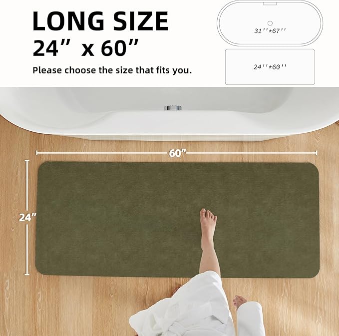 TYUU Bathroom Mat Quick Dry, Bathroom Rugs Non Slip Washable Thin Absorbent Bath Mat Fits Under Door Bathroom Floor Mat Perfect for Bath, Shower, or Sink 24"x60" Sage Green