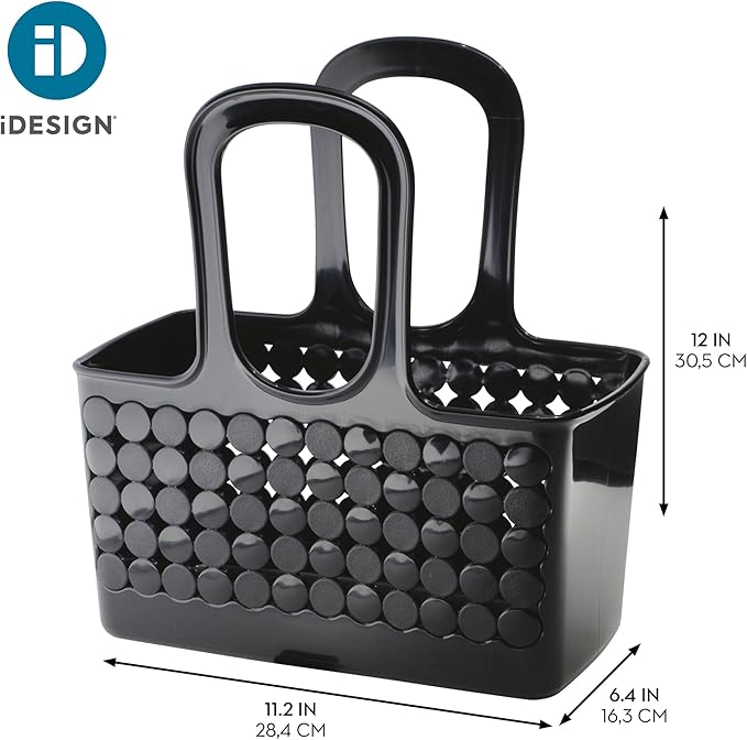 iDesign Portable Shower Tote Caddy for College Dorm or Bathroom, Set of 3, Black, Made in USA