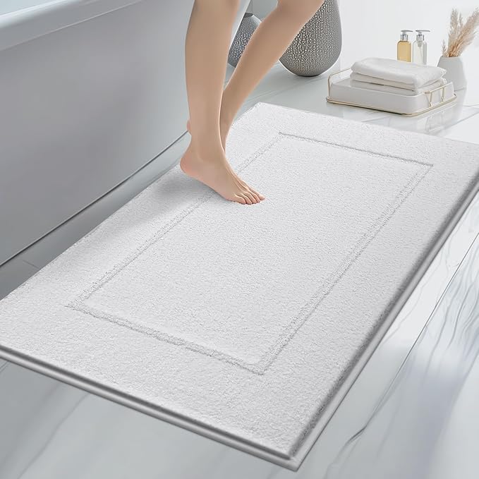 anllugs Bathroom Rugs 30" x 46", Non-Slip Extra Soft Absorbent Bath Rugs, Machine Washable Quick Dry Bath Mats for Bathroom Floor, Shower, Bathtub and Sink, White