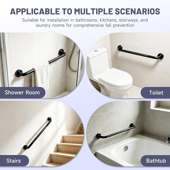 32 Inch Shower Grab Bar, XIANTHUS Black Anti Slip Safety Bars, 304 Stainless Steel Bathroom Handrail, Handicap Grab Bars for Wall, Shower Grip Handle for Seniors Elderly Injury Assist Bath (1.25" Dia)