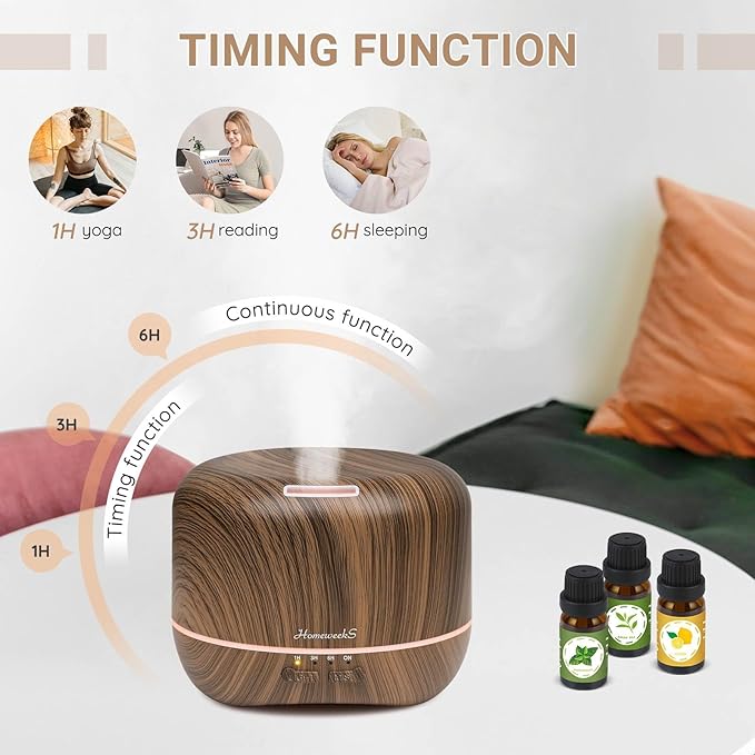 Aromatherapy Essential Oil Diffuser for Room: Air Humidifier Aroma Scent Cool Mist Diffuser Colorful Lights Wood Cute Small Large Auto Off Ultrasonic Diffusers for Home Bedroom (300ml)