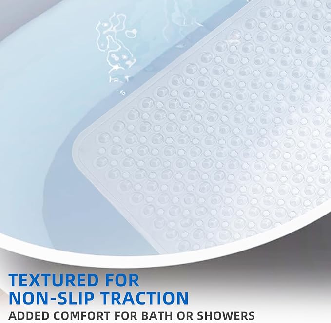MOONFLY Shower and Bathtub Mat,40x16 Inches,Extra Long Non Slip Mats with Suction Cups and Drain Holes, Machine Washable and Anti Slip Bathmats, Bathroom Mats for Tub Nonslip (Clear)