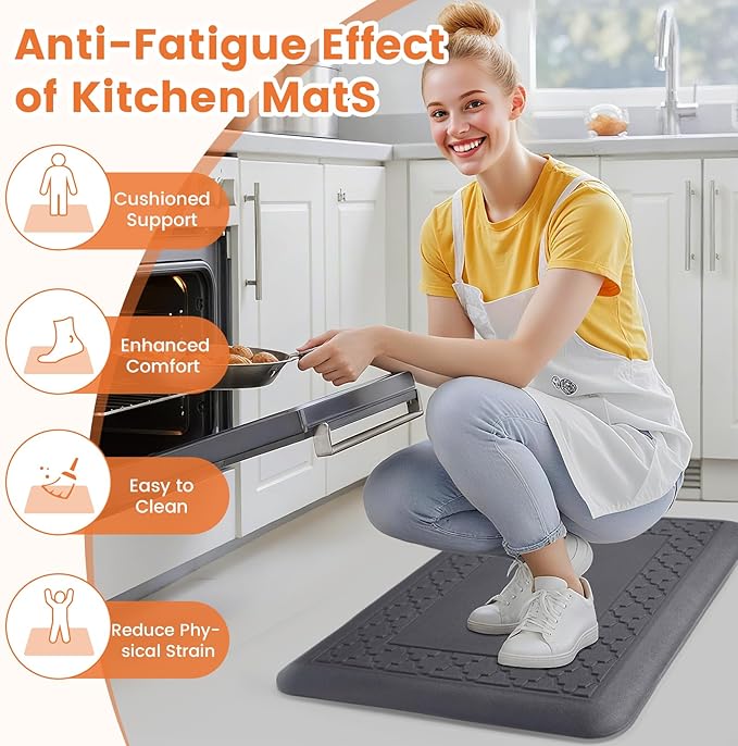4/5 Inch Thicker Kitchen Mats for Floor Non-Slip Anti Fatigue Comfort Mat Waterproof Kitchen Rug for Sink, Office,Home Stain Resistant Standing Desk Rugs-17.3"x 28", Grey